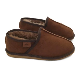 Classic Brown Men's Premium Genuine Leather Sheepskin Slippers Box & Gift Bag  - Picture 1 of 6