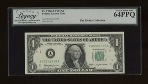 DBR 1963 $1 FRN Boston Fr. 1900-A Legacy 64 PPQ Serial A00341519A - Picture 1 of 2