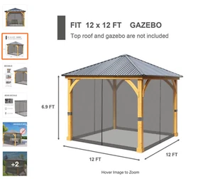 AOODOR 12 x 12 ft Universal Replacement Mosquito Netting Patio Gazebos Zippers - Picture 1 of 1