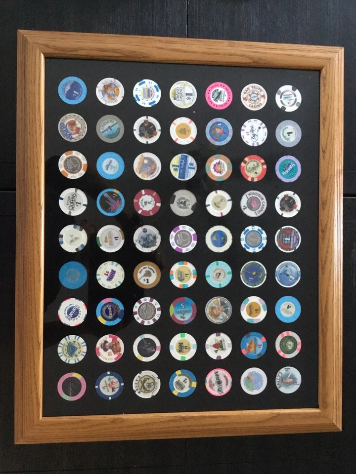 Casino Chip Gold Silver Dollar Framed $1 $2.50 $5 Las Vegas Harrahs’s Binion NV - Image 1 of 4