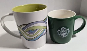 Lot of 2 Starbucks Mugs New Bone China Pastel Wave & Starbucks Logo 11oz Green - Picture 1 of 7