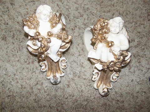 Excellent White & Gold Angel Cherub Corbels 9 x 4" Cover