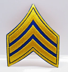 Sergeant - Rank - Three Yellow Stripes on Blue Background - Embroidered - Patch - Picture 1 of 6