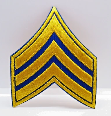 Sergeant - Rank - Three Yellow Stripes on Blue Background - Embroidered - Patch - Image 1 of 4