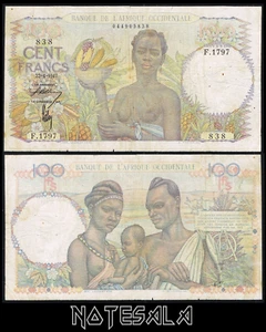 FRENCH WEST AFRICA AFRIQUE OCCIDENTAL 100 FRANCS 1947 PICK-40 F S/N 044905838 - Bild 1 von 1