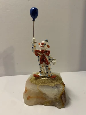 Payaso Ron Lee con globo esmaltado oro 24k sobre base de ónix vintage coleccionable 1984 Foto 1 de 4
