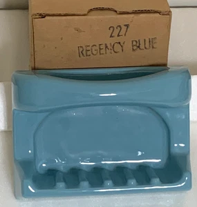 Nuovo Vintage Wenczel Regency Blu Ceramica Doccia Portasapone/Portasalviette Bar Lucido - Foto 1 di 12