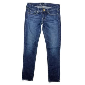 American Eagle Skinny Stretch Dark Wash Whiskers Jeans Size 2 Womens Low Rise - Picture 1 of 10