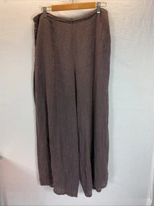 Pantalones de Lino FLAX Talla M Marrón Pierna Ancha Bolsillos Pull-On Artísticos Transpirables Neutros - Imagen 1 de 10
