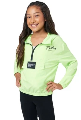 Justice Girls Windbreaker Jacket Green Size 16/18 Lightweight 1/2 Zip Hood Logo - Image 1 of 4