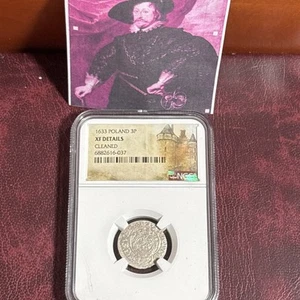 Poland Wladyslaw IV Vasa 1633 Silver 3 Polker NGC Certified XF Details CC69 - Picture 1 of 6