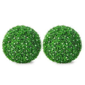 2 PCS Topiary Balls Artificial Plant Faux Boxwood with White Flowers for Wedding - Picture 1 of 8