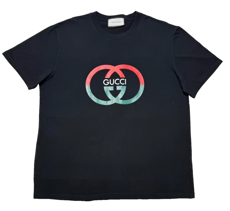 GUCCI Hombres Logo Impreso Camiseta Algodón Color Negro - Talla L - Imagen 1 de 4