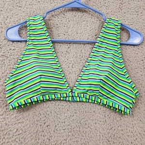 AERIE Bikini Top Womens Medium Green Striped Scoop Encolure Dégagée Padded - Picture 1 of 9