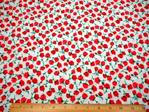 Floral Quilt Fabric 1 2/3 Yard Red Pink Roses Grn Stem White Premium Cotton #PC - Picture 1 of 2