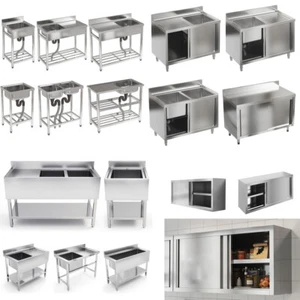 Single/Double Catering Sink Commercial Kitchen Stainless Steel Bowl Drainer Unit - Picture 1 of 103