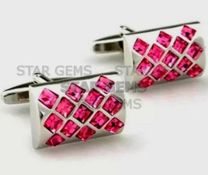 Rose Quartz Gemstone Hand-Made Cufflink With 925 Silver Men's Cufflink CF82 - Picture 1 of 6