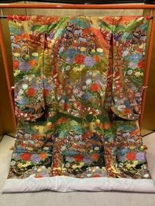 Kimono Iro-uchikake Japanese Style Bride Dress Wedding Red Green Traditional JPN - Picture 1 of 16