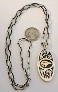 Native American HAND CARVED Sterling Silver 14K Gold 28" Necklace BEAR PENDANT - Picture 1 of 8