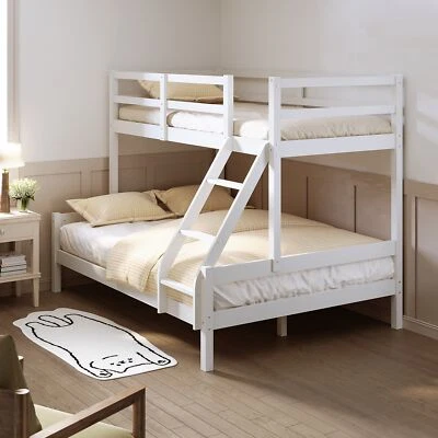 Solid Pine Wood Triple Bunk Bed 3ft Single 4ft6 Double Children White Bed Frame - Image 1 of 4