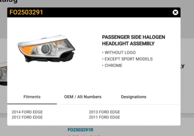 Conjunto de faros halógenos laterales de pasajero Ford Edge 2011-2014 Foto 1 de 2
