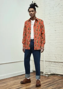NWT Band of Outsiders 2017 Dancing Bears Orange Poplin Shirt Long Sleeve Size 41 - Picture 1 of 7