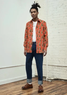NWT Band of Outsiders 2017 Dancing Bears Orange Poplin Shirt Long Sleeve Size 41 - Image 1 of 4