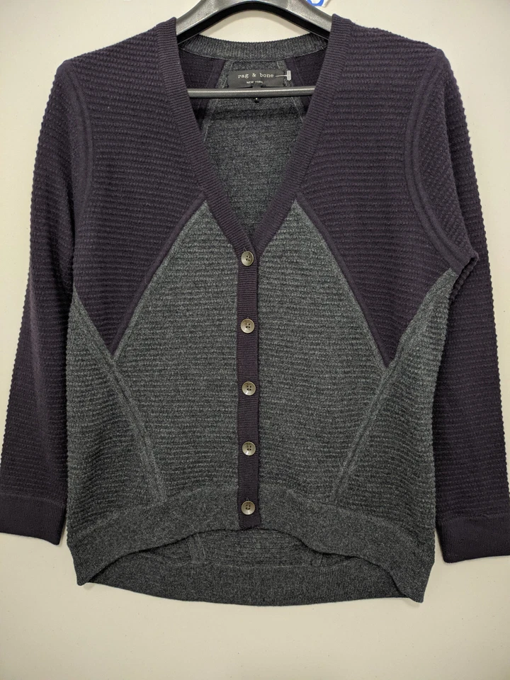 Suéter Rag Bone Para Mujer 2XS Púrpura Gris Cárdigan Botón Contraste Lana De Gran Tamaño Foto 1 de 4