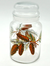 Libbey Pinecone Glass Jar Canister w/ Lid Winter Pine Cone Clear 7"