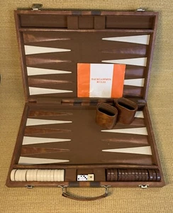 Juego Backgammon Vintage Estuche Cuero Sintético Marrón Interior Fieltro 18"x11.75" - Imagen 1 de 17