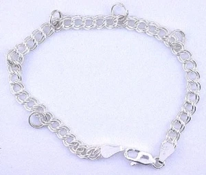 7 Inch 5mm Round Sterling Silver Double Link Charm  Bracelet With 5 Split Rings - Picture 1 of 1