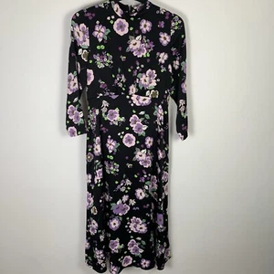 M&S Floral Maxi Dress Size UK 10 Black Pink Purple Bold Pattern Evening Party - Picture 1 of 8