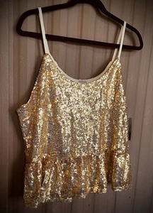 NEW Gold Sequin Cami Camisole Top Peplum Club Holiday Bling NoBo Juniors XL NWT - Picture 1 of 11