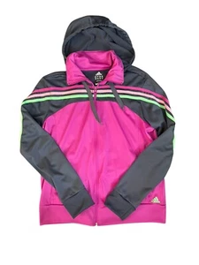 Adidas Trainingsjacke mit Kapuze Damen Large Fuchsia Lila mit bunten Streifen - Bild 1 von 4