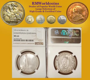 Norwegen 1914 2 Kroner, Rare NGC 64 PQ, Superb Gem Frosty BU, Sharp Strike, Beauty - Bild 1 von 1