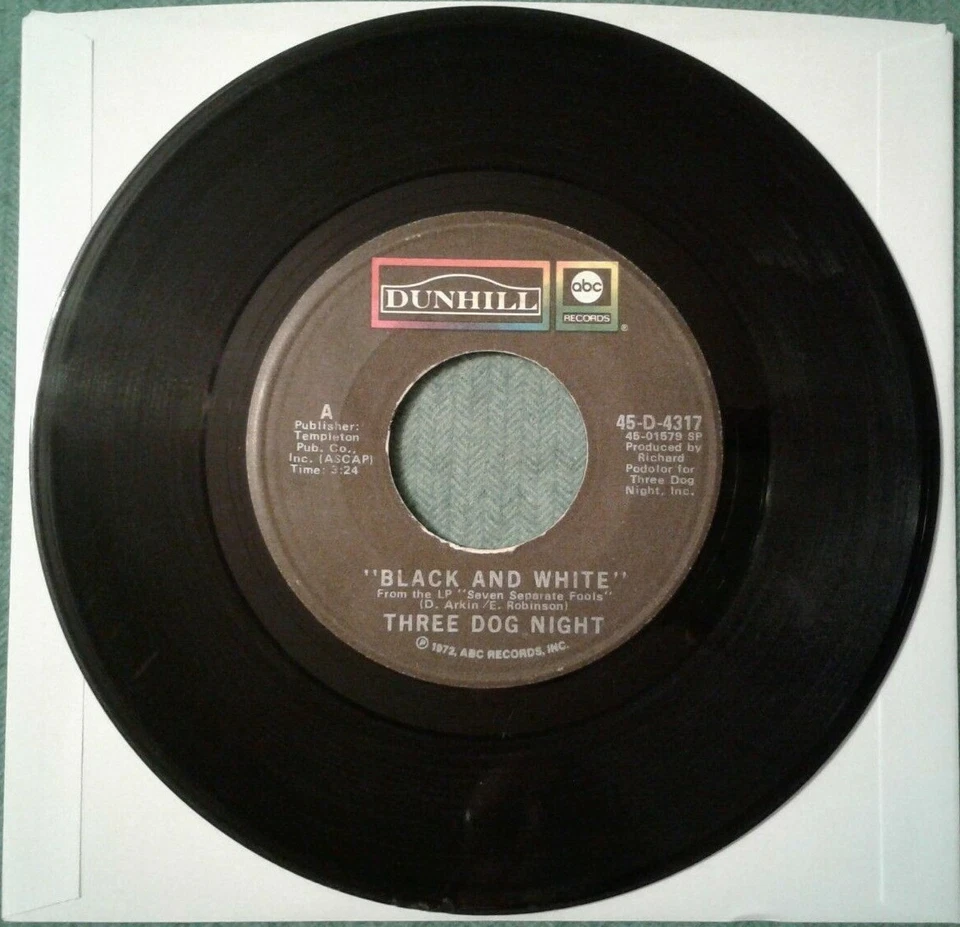 Three Dog Night "Black and White / Freedom For The Stallion" 7" 45 rpm 45-D-4317 - Image 1 of 2