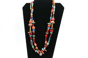 J1A Vintage Kunsthandwerk Mischtechnik und Kunst Glas Doppelstrang Perlen Halskette  - Bild 1 von 12