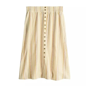 Sonoma Womens Striped Linen Blend Button Front Midi Skirt With Pockets 1X Beige - Picture 1 of 8