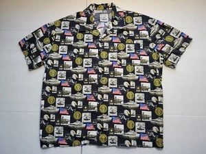 US Army Tank Helicopter Black Button Shirt American Flag Mens XXL Merica Eagle - Picture 1 of 5
