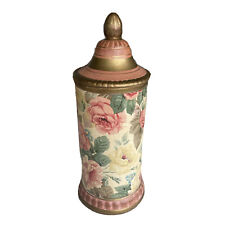 Italian Pottery Pink Gold Floral Shabby Chic Jar with lid flowers Decor 13”x5.5”