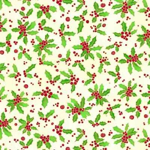Laurel Burch Enchantment Holly Berries Cream Christmas Fabric By the FQ - 1/4 YD - Picture 1 of 7