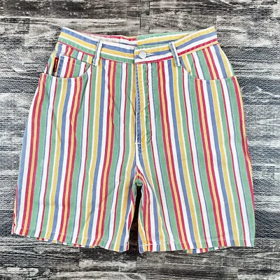 Винтажный 90-х бонго высокая талия в полоску джинсовой ткани Jean шорты размер 11 - Изображение 1 из 4