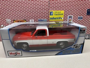 1974 C10 Cheyenne Super Pick-up Truck Red & White C10 Square Body 1/18 MAISTO EX - Picture 1 of 11