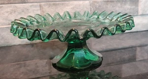 Fenton Ruffled Candle Plate Green 6.5" Diameter - Picture 1 of 7