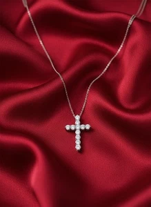 3,80 kt Rundschliff Diamant Kreuz Anhänger Halskette 14 K Massivgold Lab Grown D VVS2 - Bild 1 von 6