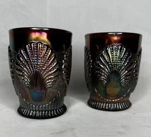 PAIR of Vintage!! DUGAN Amethyst Carnival Glass "Beaded Shell" Pattern Tumbler - Picture 1 of 10