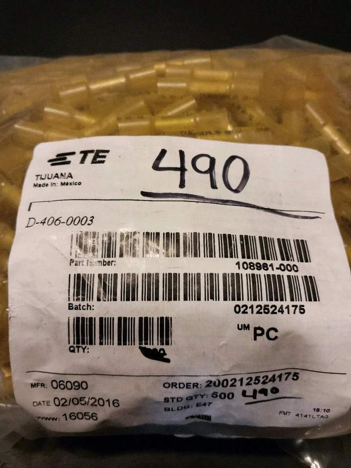 490 TE RAYCHEM Heatshrink Butt Splice Connectors Yellow D-406-0003 108961-000 - Image 1 of 4