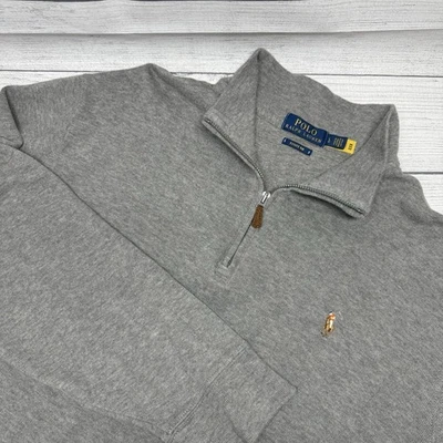 Polo Ralph Lauren 1/4 Cremallera Hombre’s Pullover Estate Rib Grande Gris Multicolor Poni Foto 1 de 4