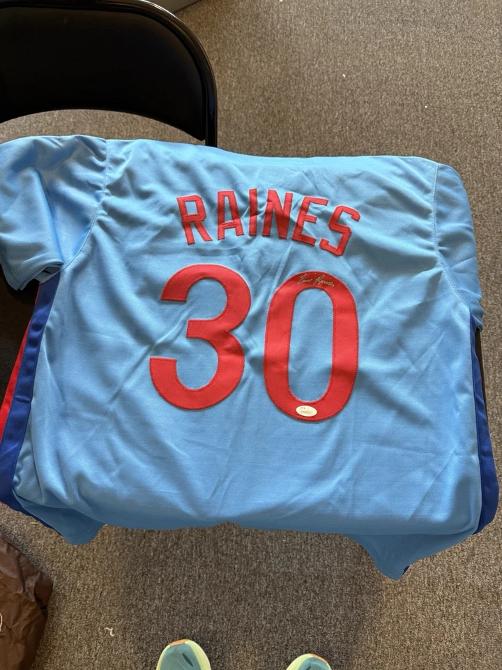 Expos Hall of Famer TIM RAINES Signed Custom Replica Montreal Jersey AUTO - JSA - Image 1 of 2