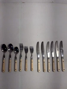 Washington Forge WF Mardi Gras Stainless Flatware White/Tan Handle 19pc Korea - Picture 1 of 11
